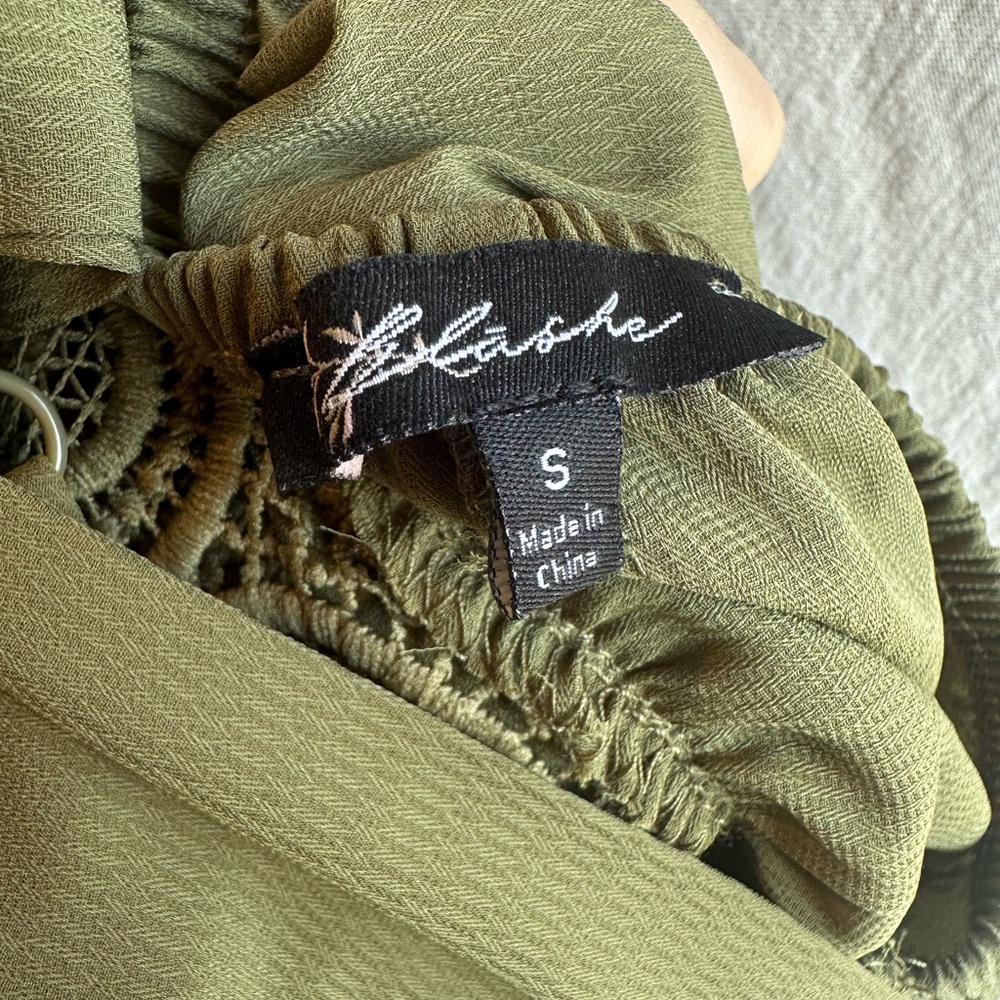Jolashes Olive Green Crochet Lace Wide-Leg Jumpsuit – Size Small - Picture 5 of 5